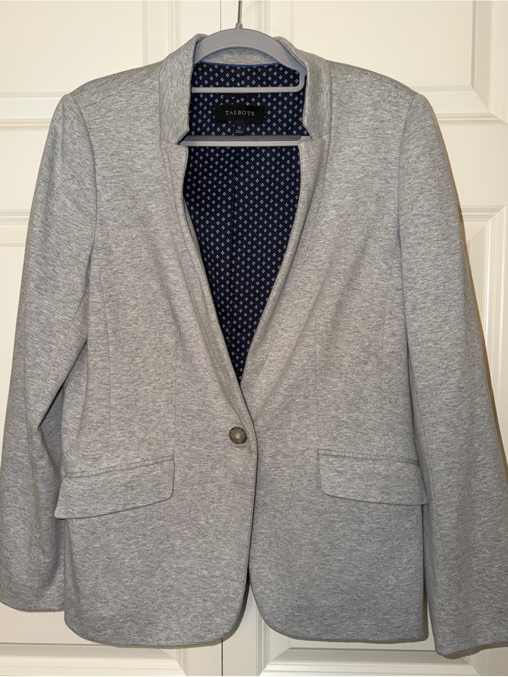 Talbots Light Gray Knit Blazer with Navy Lined Interior